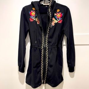 Solitaire Zip Embroidered Hoodie, Black, size Small